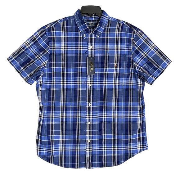 Polo Ralph Lauren Shirt Men's Medium Classic Fit Button-Down Blue Plaid NEW - Picture 2 of 12